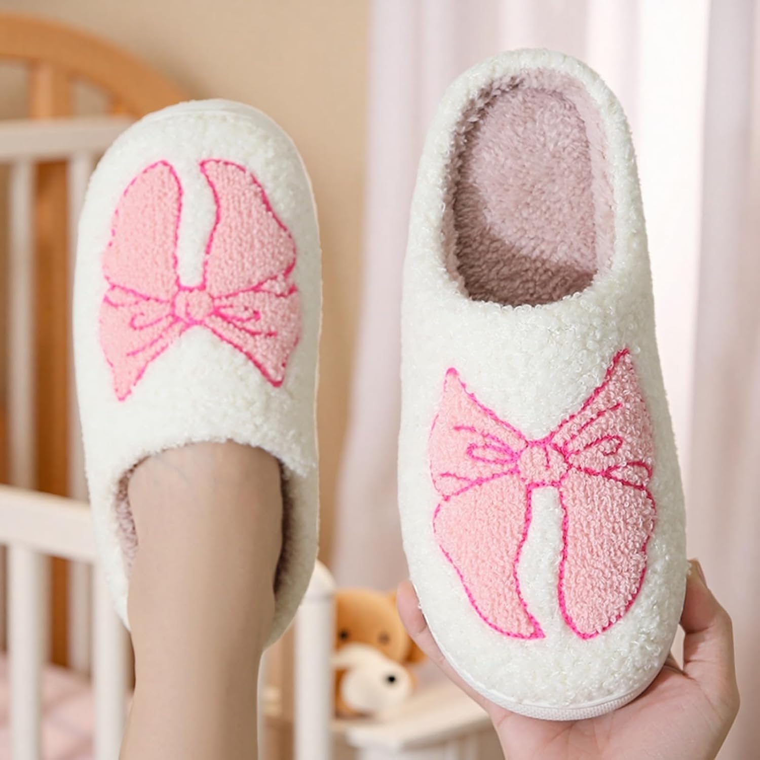 Womens Fruits Slippers For Home Elastic Comfy Retro Memory Foam Fuzzy Soft Bedroom Plush Warm Anti-Skid Sole Winter Wool Lined Indoor Outdoor House Mens Slip-On Flower Shoes - Image 2