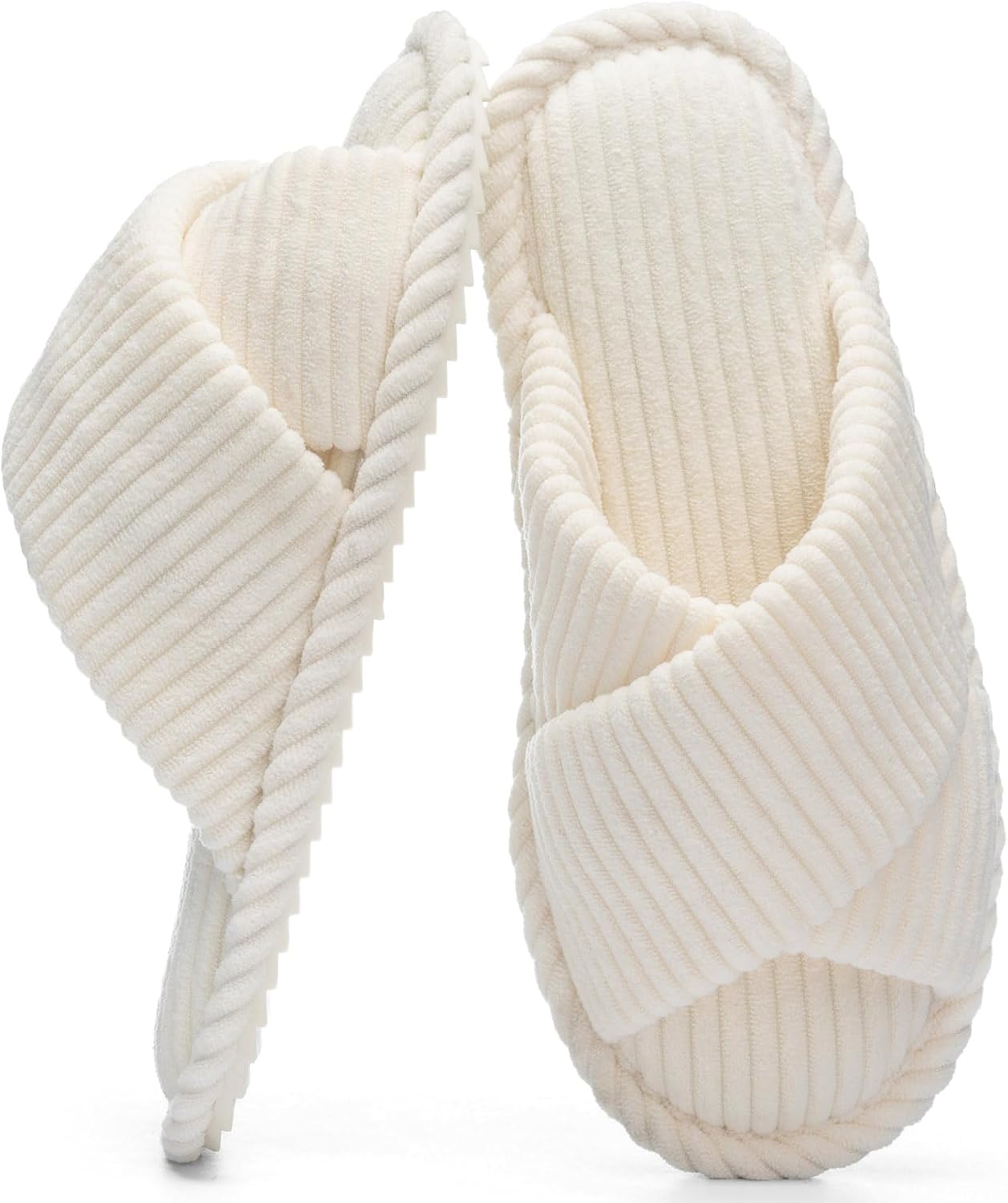 Slippers for Women Memory Foam House Bedroom Corduroy Crossbands Open Toe Slides Sandals Shoes Comfy Trendy Gift for womens Anti-Skid sole